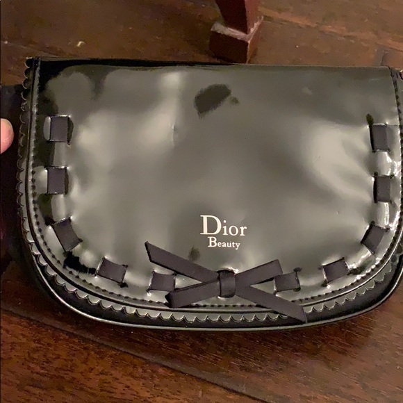 Dior Beauty Black Patent Clutch w/ Bow & Insert